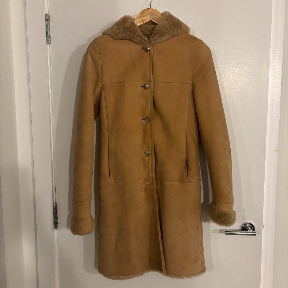 Ferrara Italy tan suede shearling lined coat